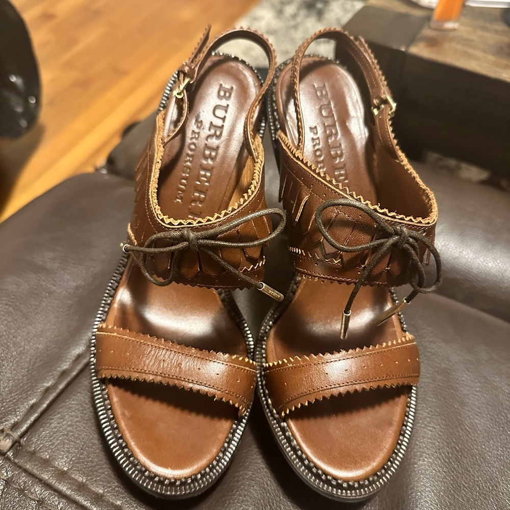 Burberberry Prorsum 6” brown heeled platform sandals.